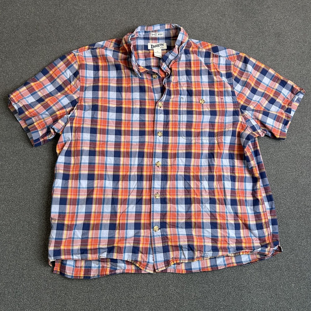 Duluth Shirt Mens XL Blue Plaid Button Front Short Sleeve Relaxed Casual